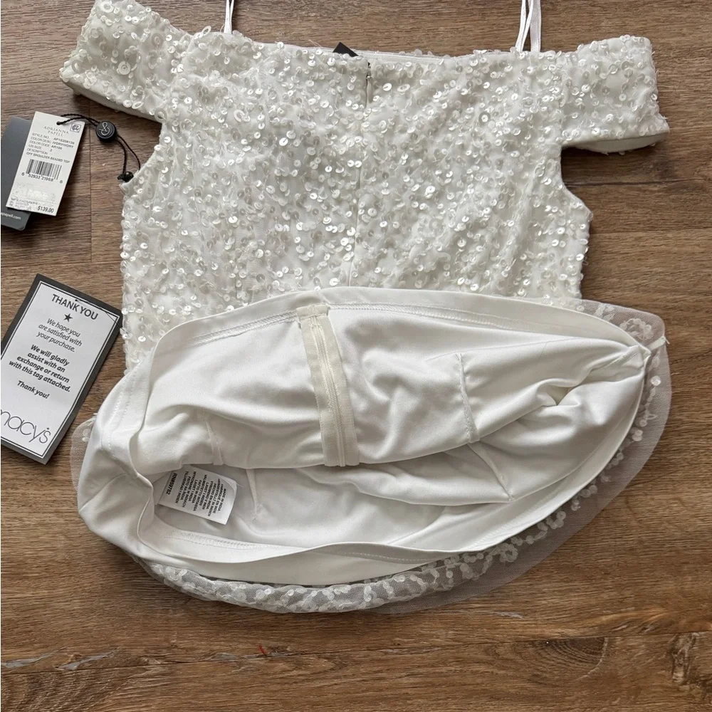 ADRIANNA PAPELL Womens Sequined Sleeveless Off Shoulder Party Top - Picture 9 of 10